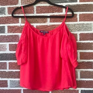 LIKE NEW - Red cold shoulder very flowing top with spaghetti straps (small).